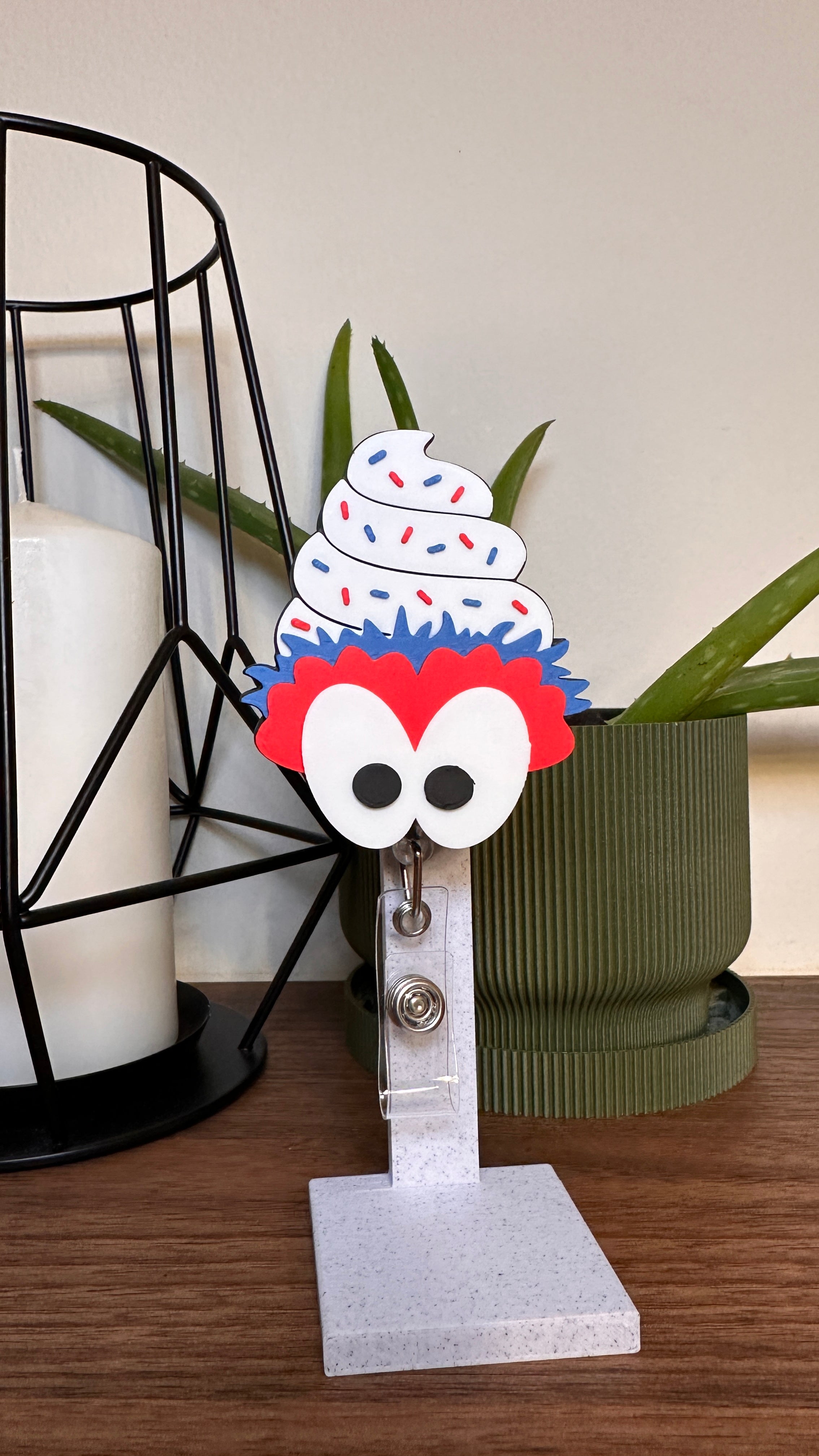 Green Mascot-Inspired Ice Cream Badge Reel | Fun Retractable ID Holder | Nurse Gift | Teacher Badge Reel