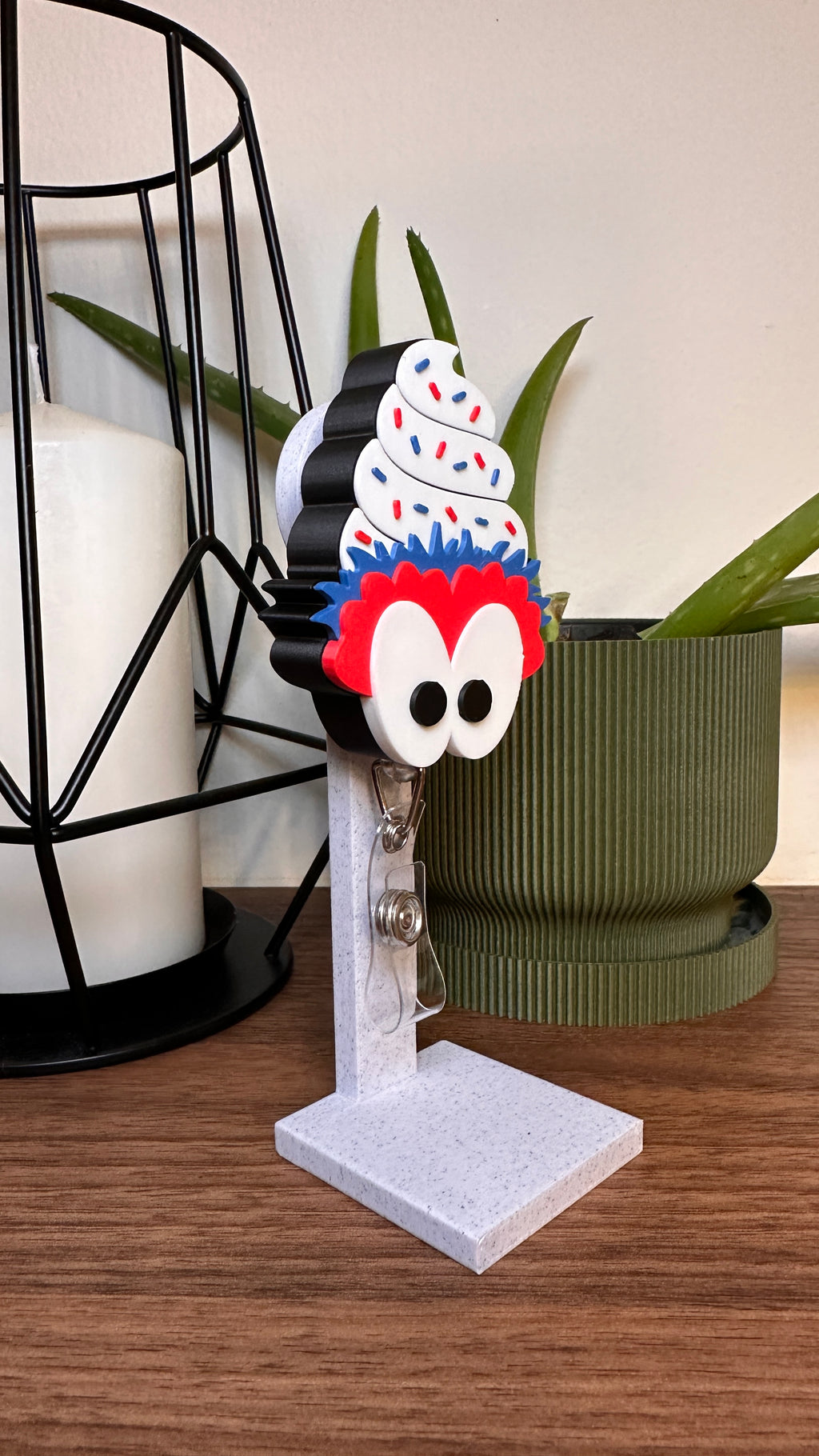 Green Mascot-Inspired Ice Cream Badge Reel | Fun Retractable ID Holder | Nurse Gift | Teacher Badge Reel