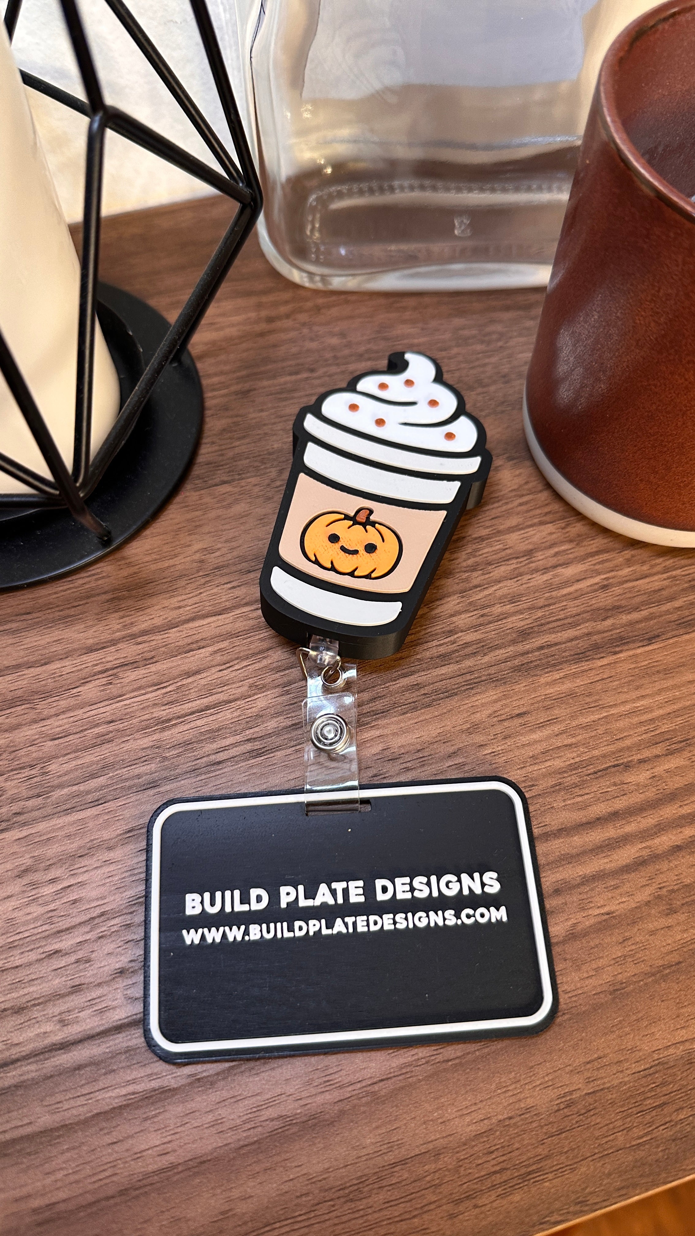 Pumpkin Spice Latte Badge Reel – Cute Fall Coffee ID Holder | Nurse & Teacher Accessory | 3D Printed Retractable Reel