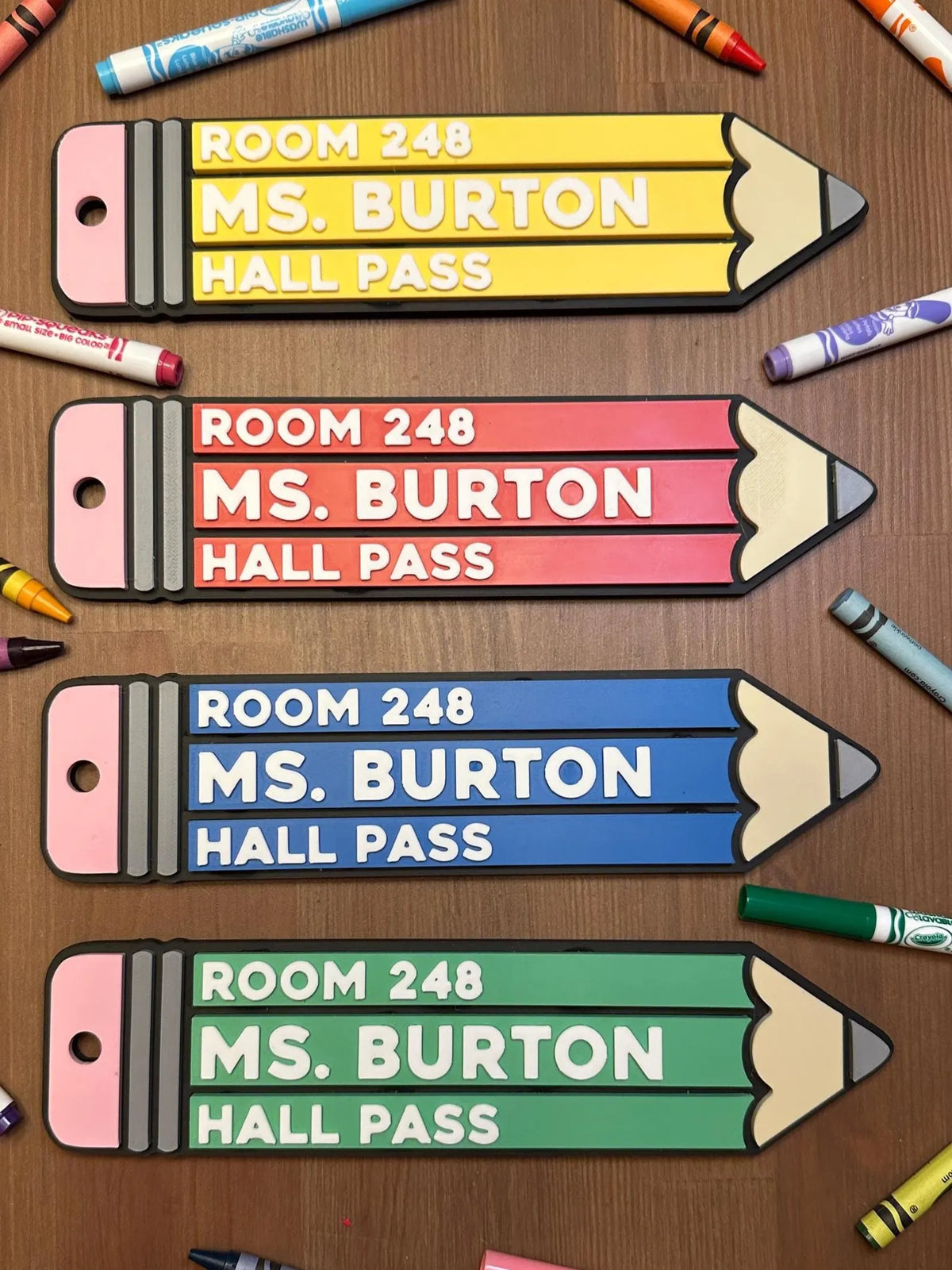 Custom 3D Printed Hall Pass | Teacher Gift | Durable, Reusable and Fun School Pencil Designs