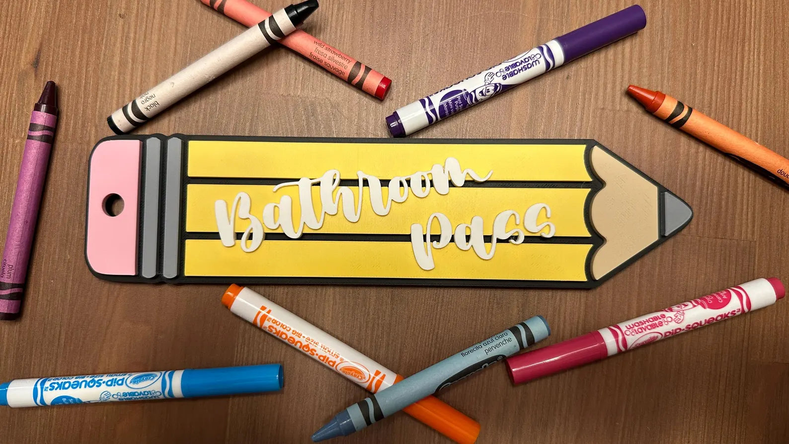 3D Printed Pencil Hall Pass: Teacher Classroom Decor