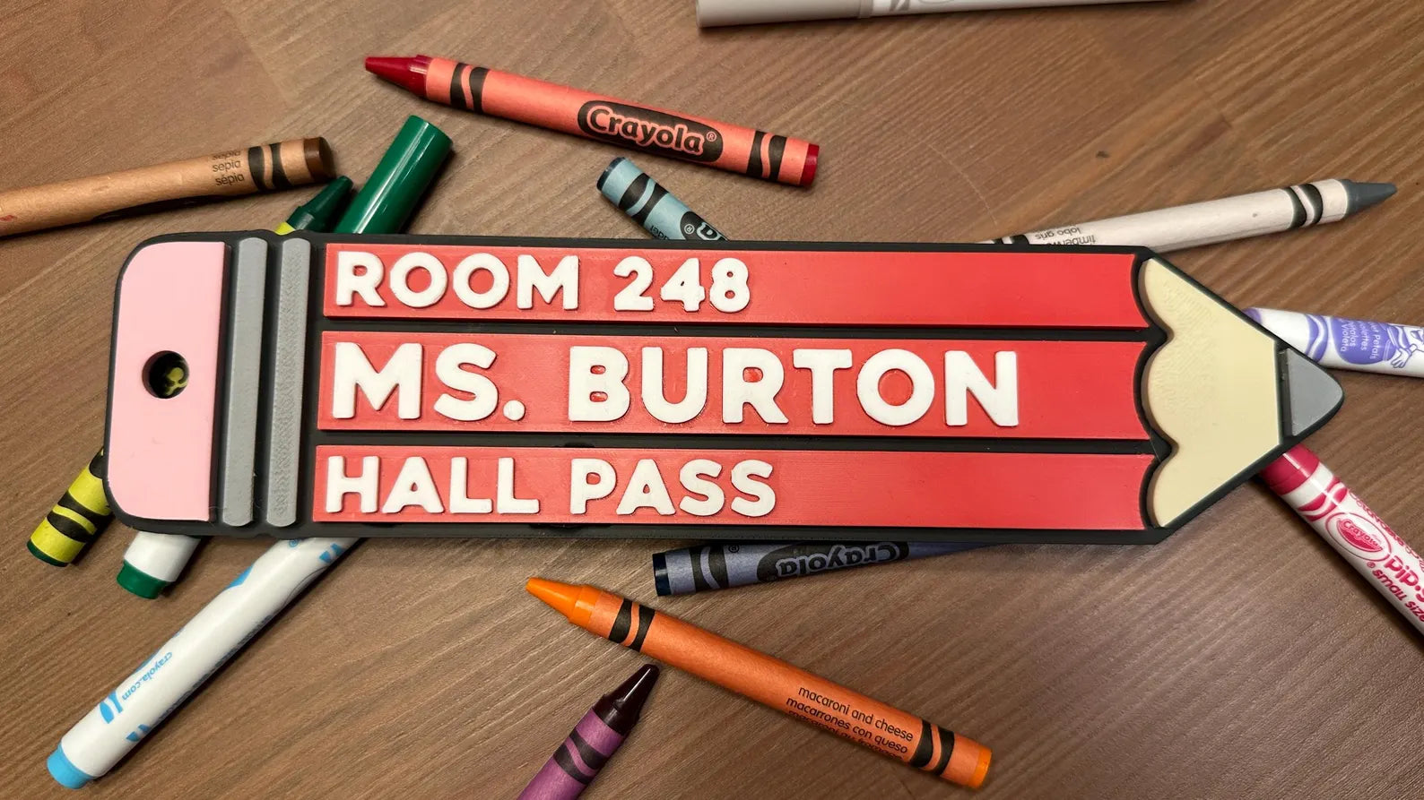 Custom 3D Printed Hall Pass | Teacher Gift | Durable, Reusable and Fun School Pencil Designs