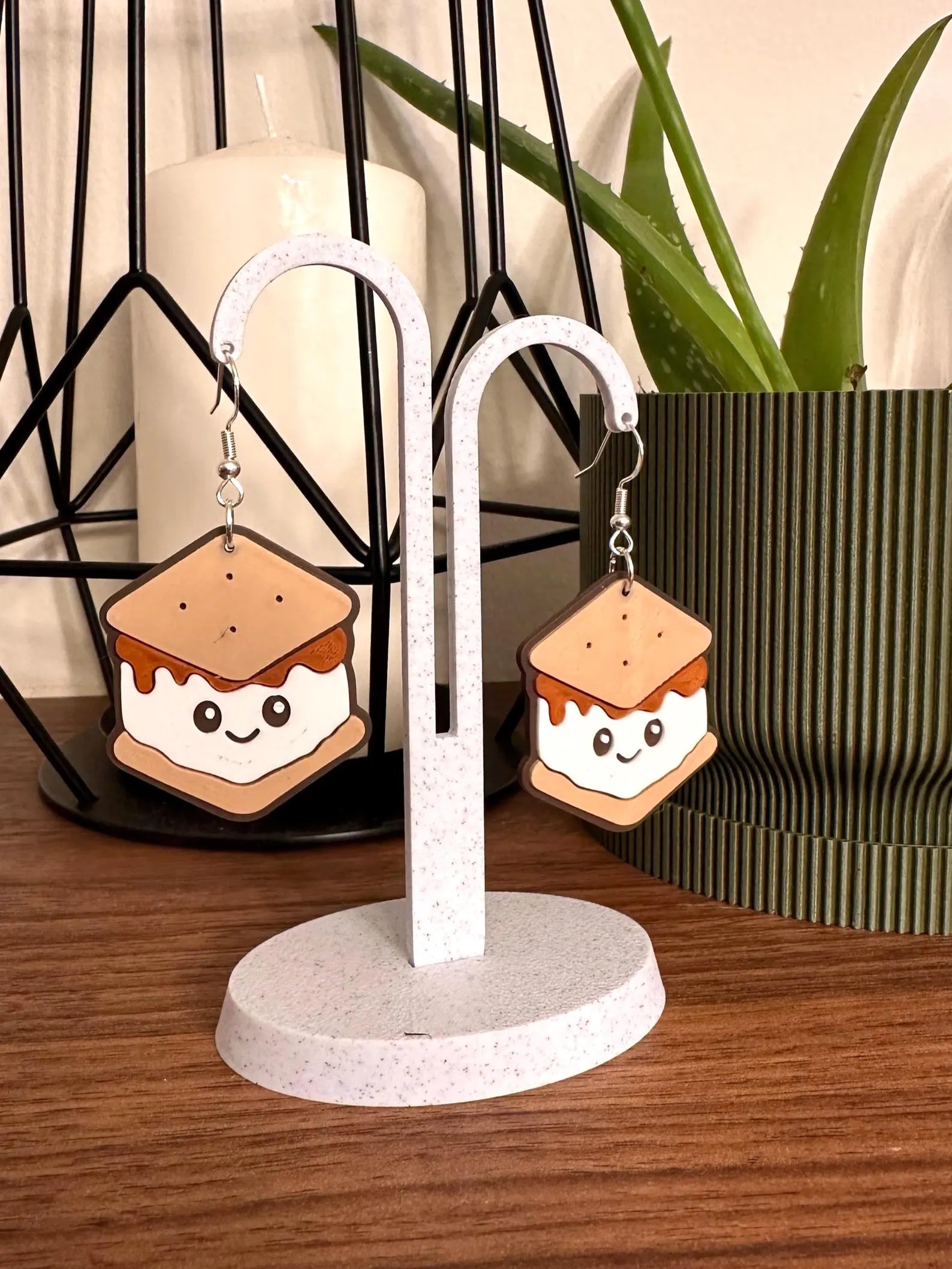 S’mores Earrings – Cute Snack Dangle Earrings | 3D Printed Campfire Treat Jewelry | Fun Gift for Food Lovers