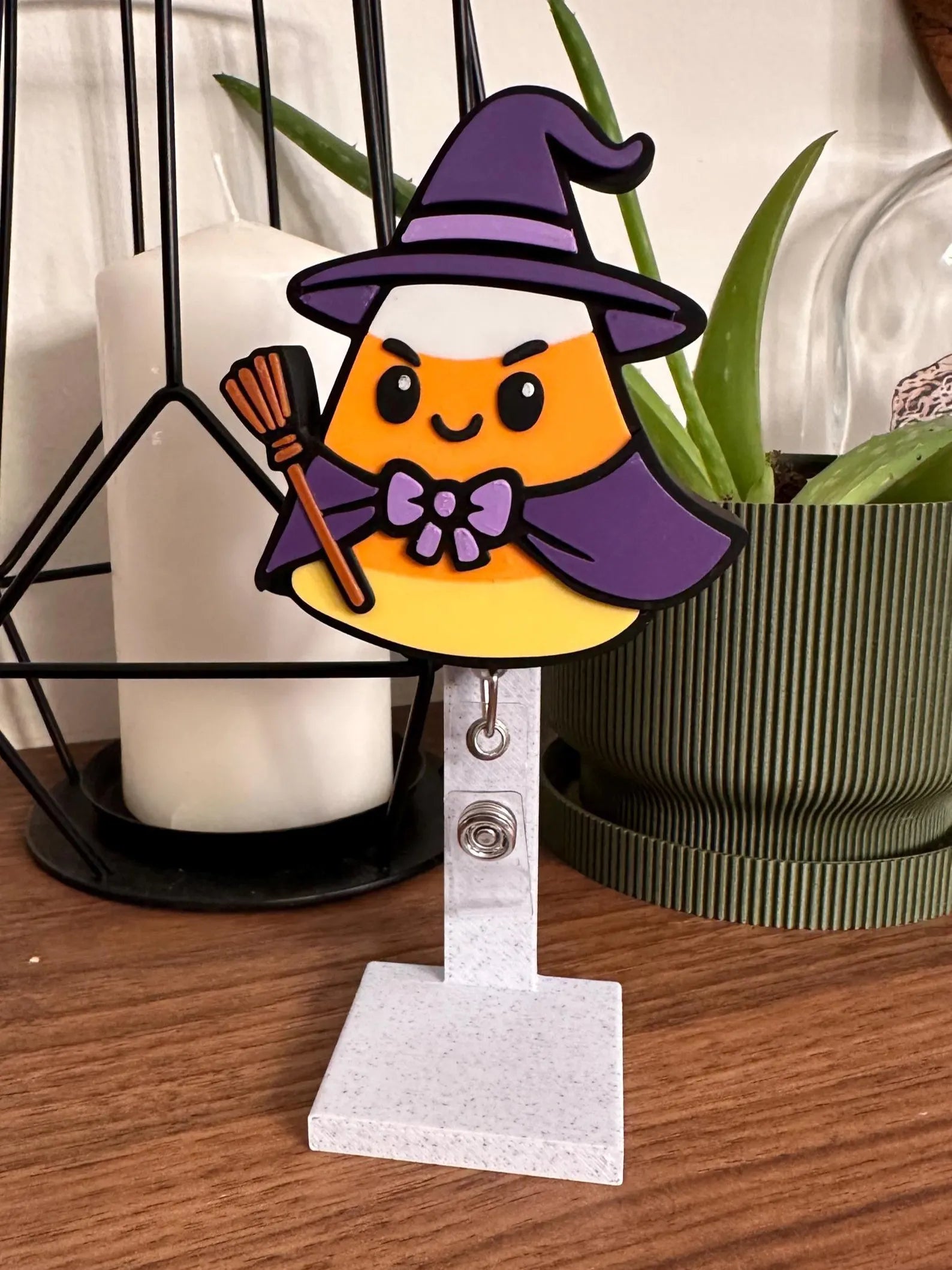 Candy Corn Witch Badge Reel – Spooky Cute Halloween ID Holder | Fun Nurse Badge Reel | 3D Printed Fall Magic