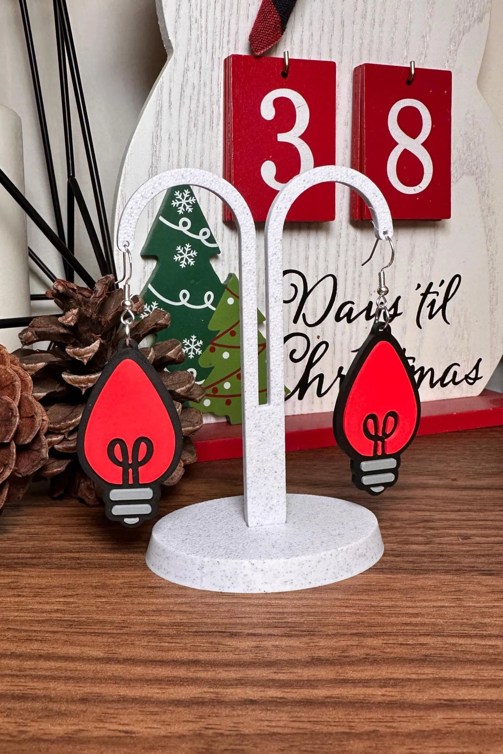 3D Printed Christmas Light Earrings • Holiday Jewelry • Festive Lightweight Gift