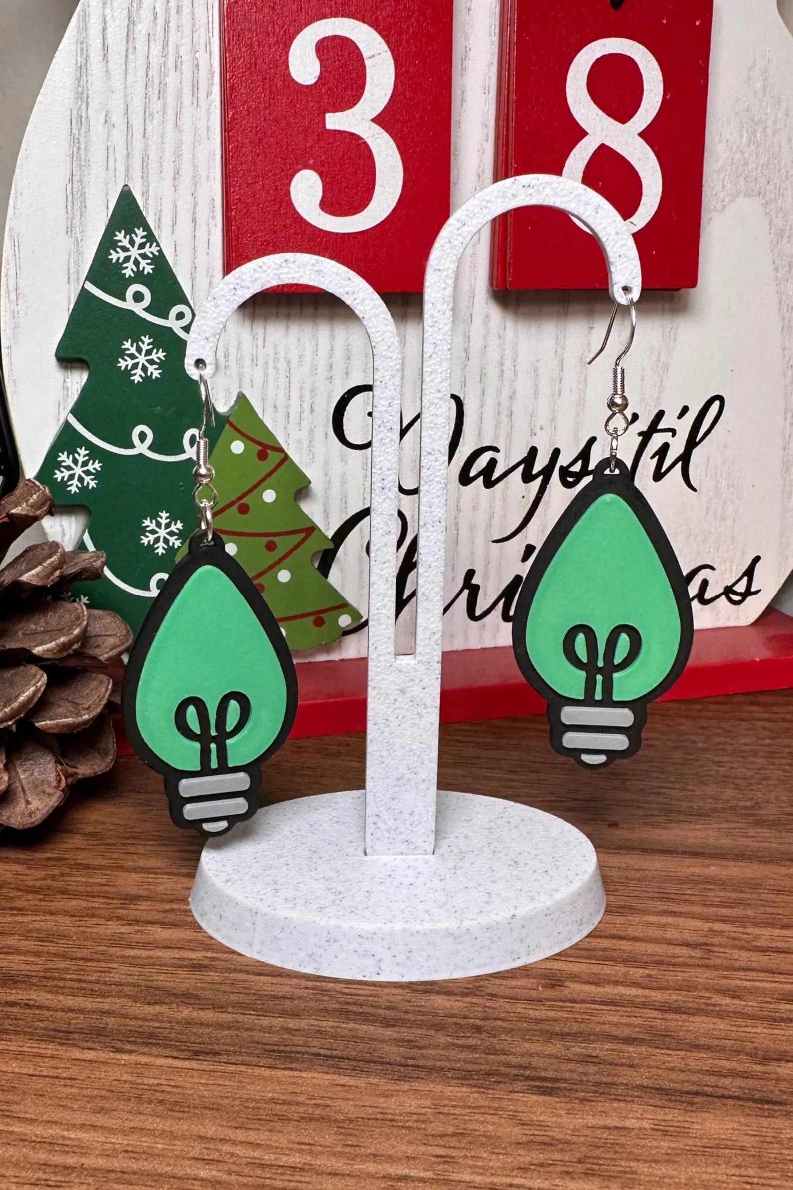 3D Printed Christmas Light Earrings • Holiday Jewelry • Festive Lightweight Gift