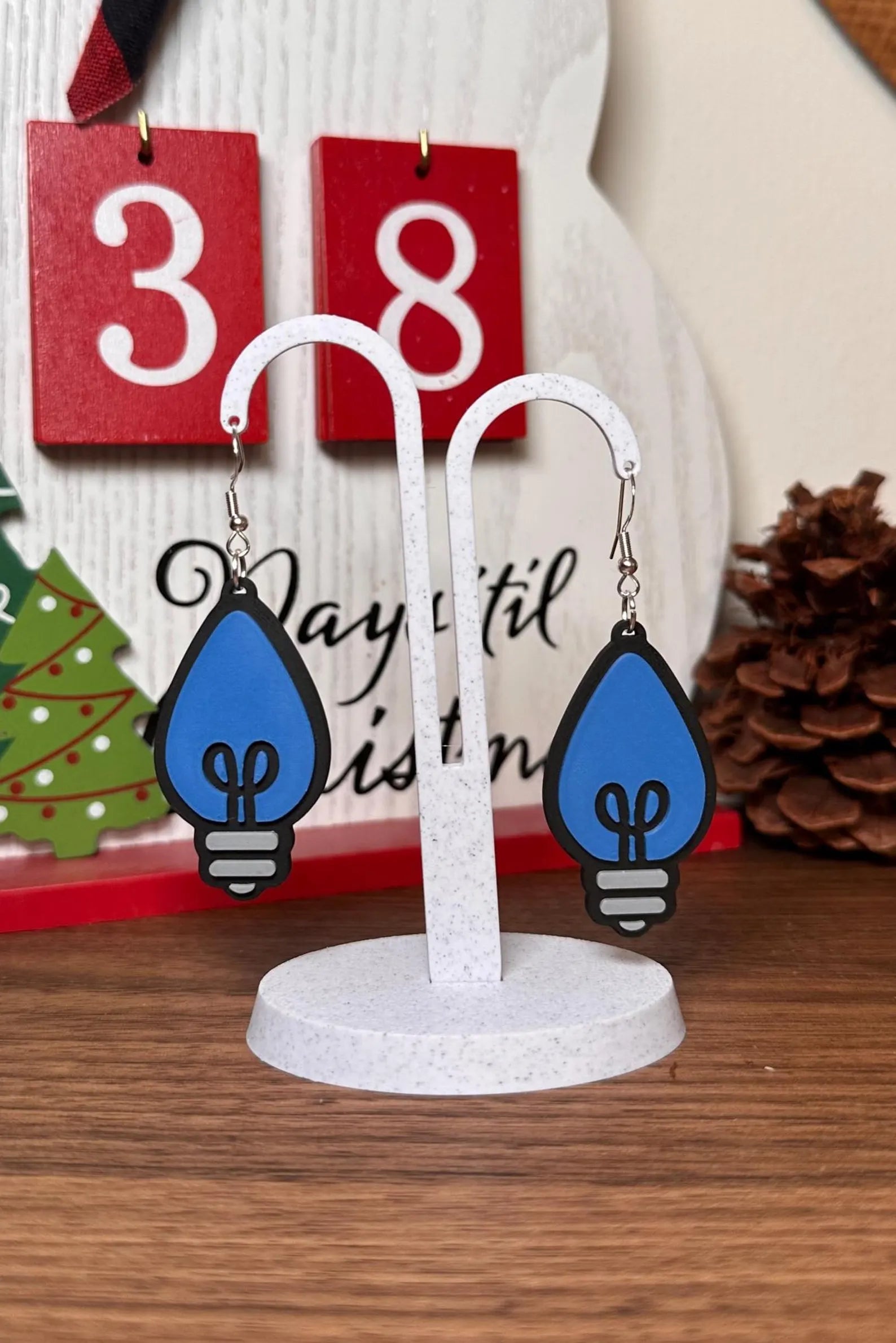 3D Printed Christmas Light Earrings • Holiday Jewelry • Festive Lightweight Gift