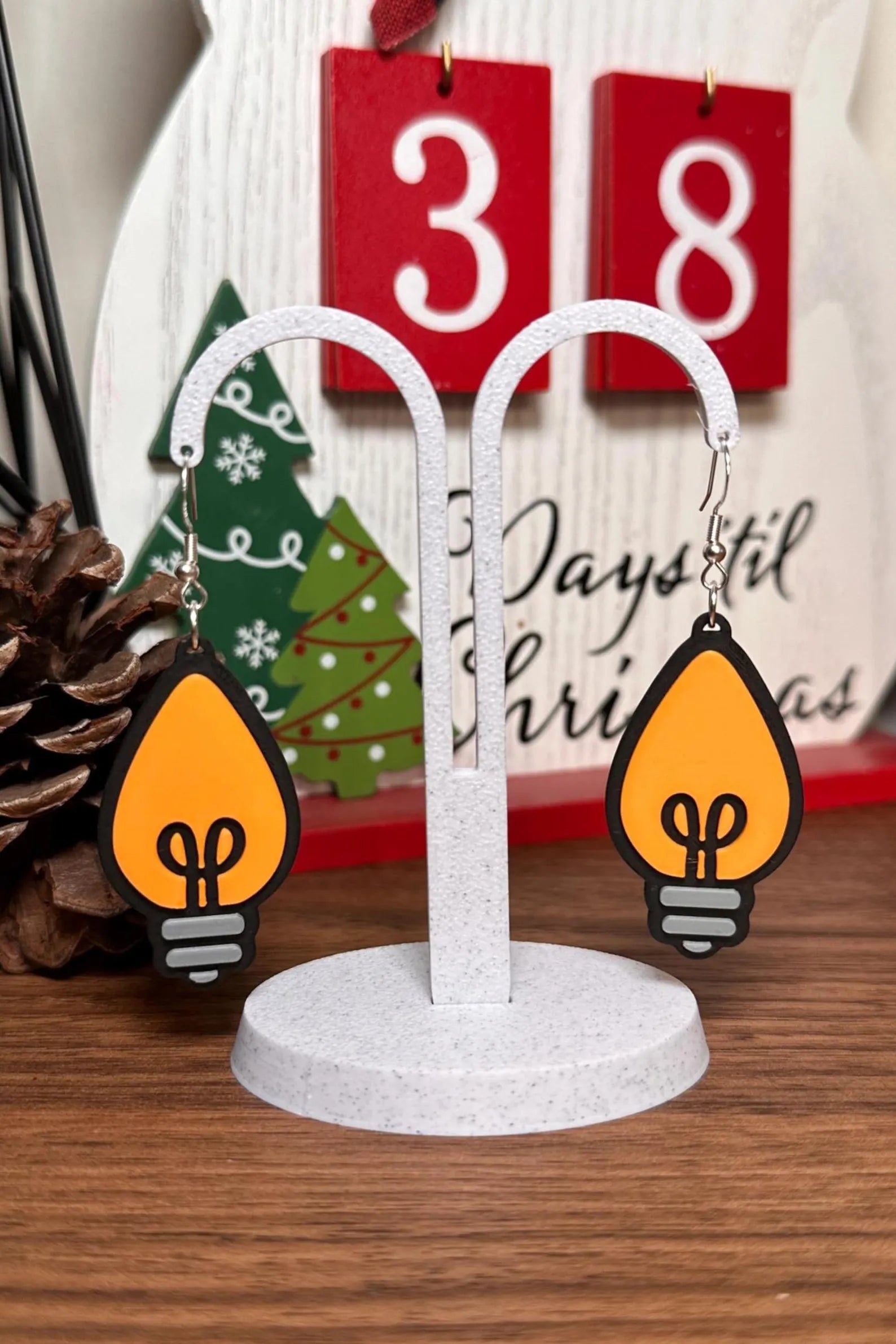 3D Printed Christmas Light Earrings • Holiday Jewelry • Festive Lightweight Gift